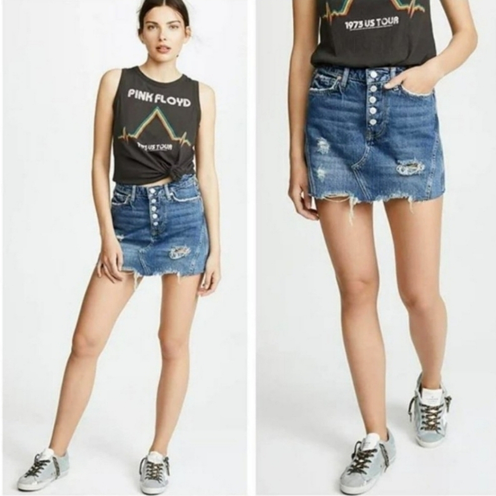 We The Free Distressed Denim Mini Skirt - Blue